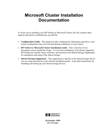 Microsoft Cluster Installation Documentation Microsoft Cluster Installation Documentation