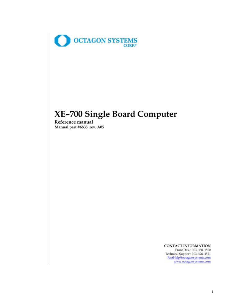 XE–700 SBC connectors and switches XE–700 SBC connectors and switches