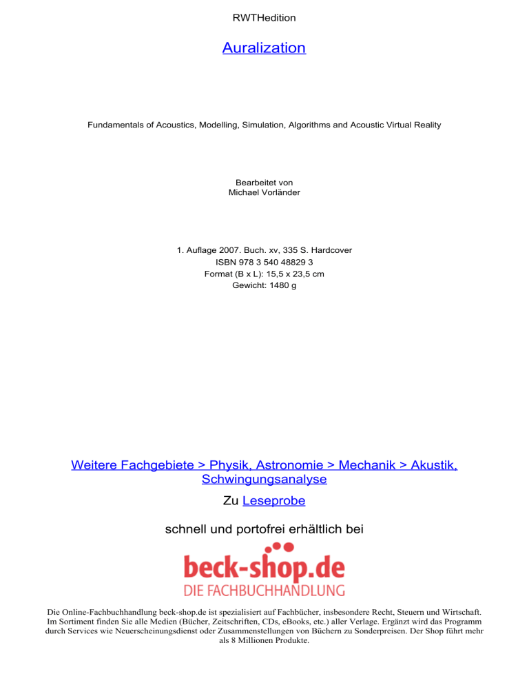 Auralization - Toc - Beck-Shop Auralization - Toc - Beck-Shop