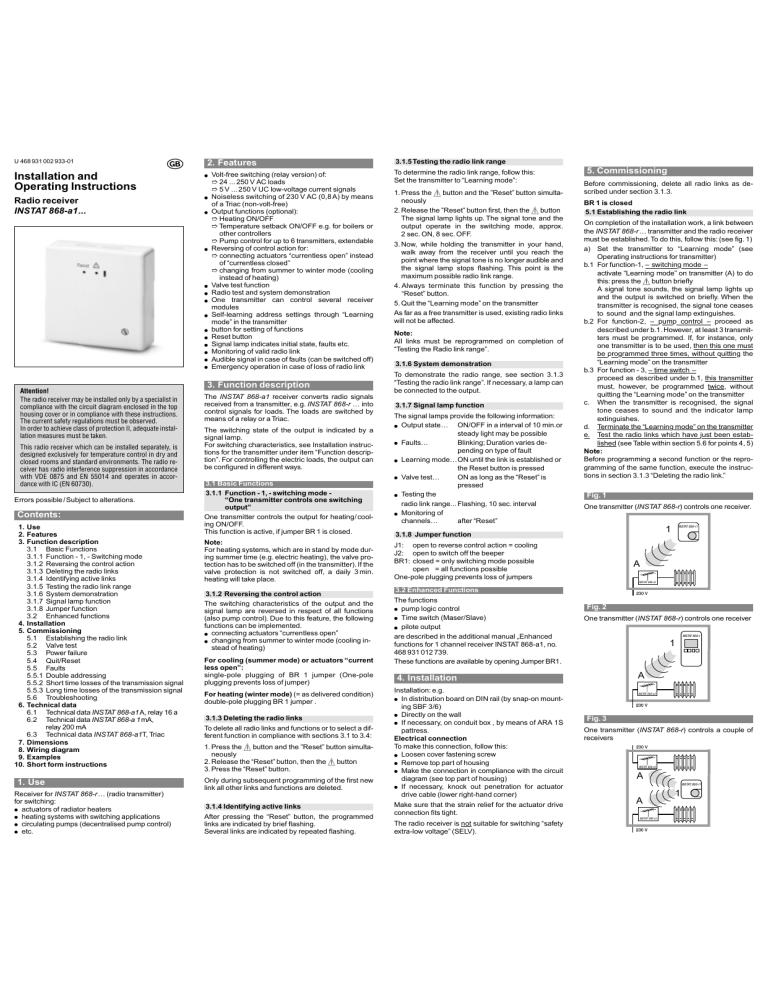 Installation and Operating Instructions Installation and Operating Instructions