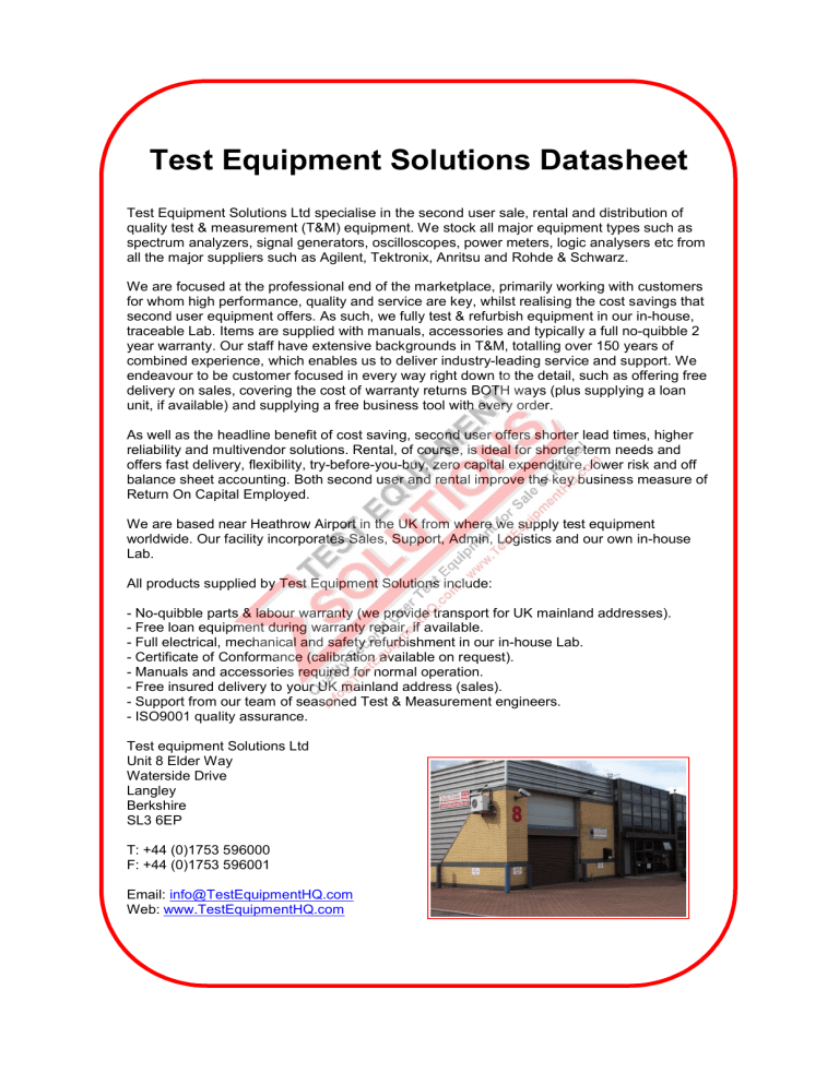 HAMEG HM8143 Datasheet - Test Equipment Solutions Ltd HAMEG HM8143 Datasheet - Test Equipment Solutions Ltd