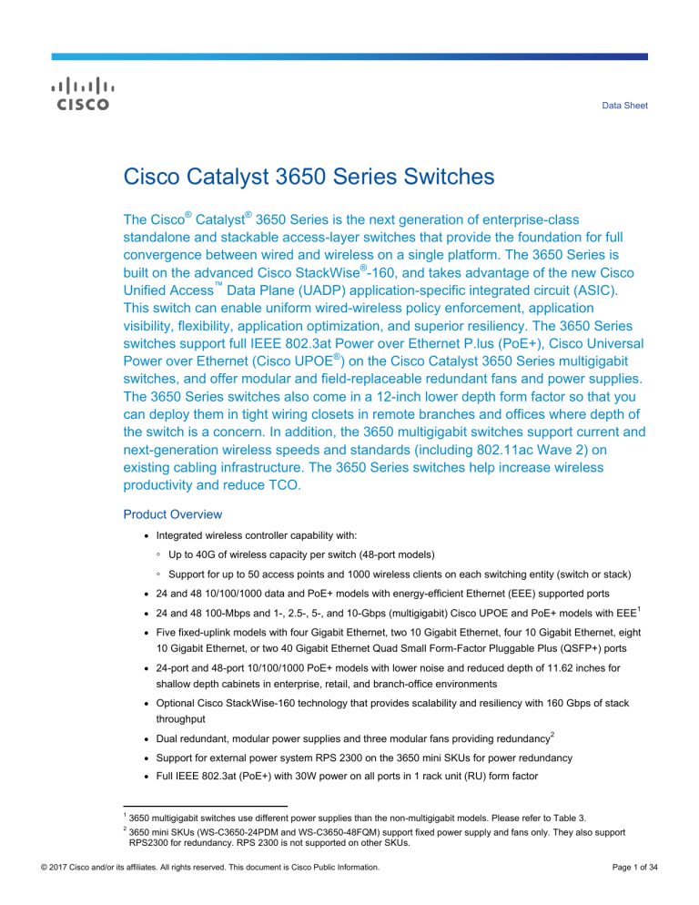 Cisco Catalyst 3650 Series Switches Data Sheet Cisco Catalyst 3650 Series Switches Data Sheet