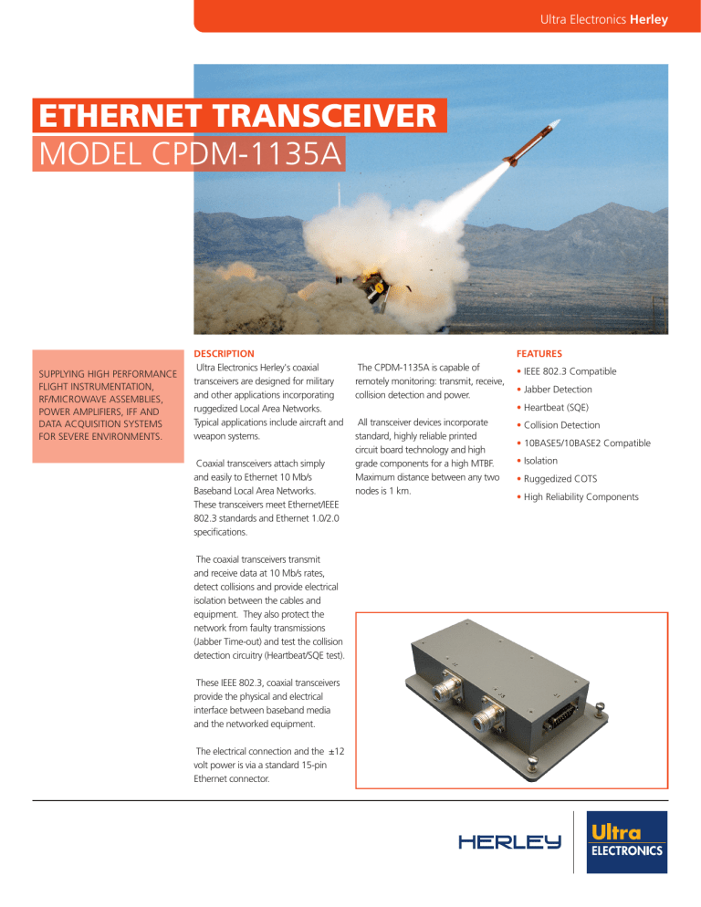 ethernet transceiver model cpdm-1135a ethernet transceiver model cpdm-1135a