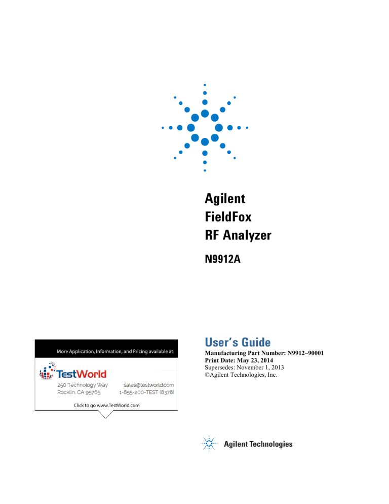 User Guide: Keysight (Agilent) N9912A FieldFox RF User Guide: Keysight (Agilent) N9912A FieldFox RF