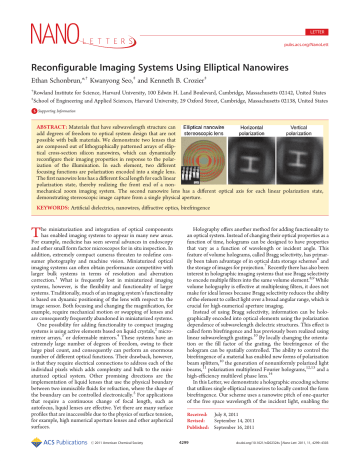 Reconfigurable Imaging Systems Using Elliptical Nanowires Reconfigurable Imaging Systems Using Elliptical Nanowires