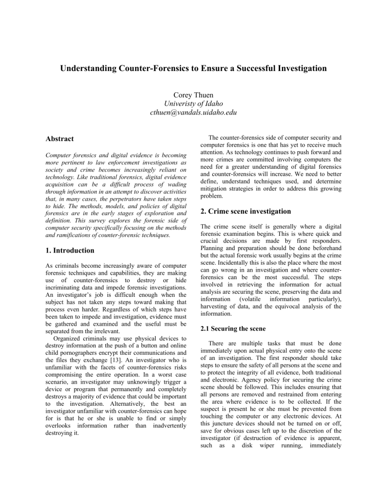 Understanding Counter-Forensics to Ensure a Understanding Counter-Forensics to Ensure a