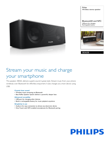 SB365B/37 Philips Wireless stereo speaker SB365B/37 Philips Wireless stereo speaker
