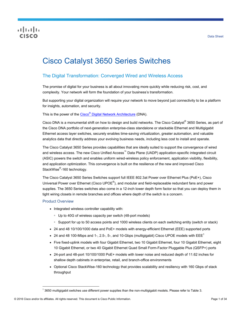 Cisco Catalyst 3650 Series Switches Data Sheet Cisco Catalyst 3650 Series Switches Data Sheet