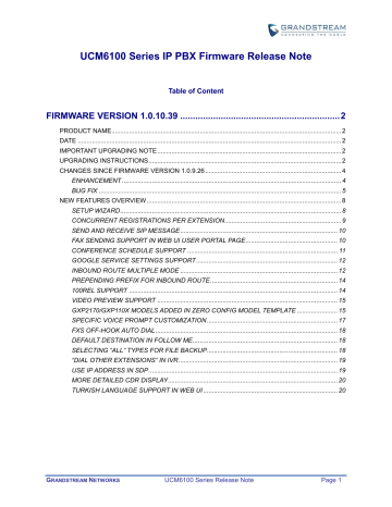 UCM6100 Series IP PBX Firmware Release Note UCM6100 Series IP PBX Firmware Release Note