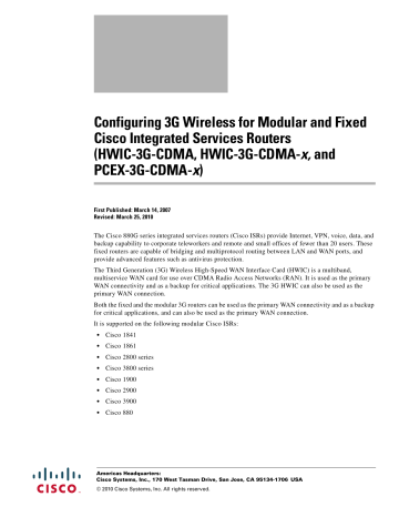 Configuring 3G Wireless WAN on Modular and Fixed ISRs | Manualzz Configuring 3G Wireless WAN on Modular and Fixed ISRs | Manualzz