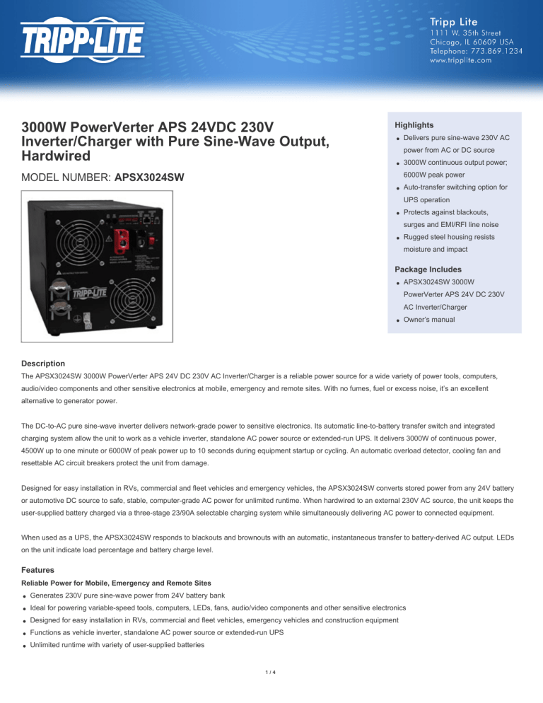 3000W PowerVerter APS 24VDC 230V Inverter/Charger with Pure 3000W PowerVerter APS 24VDC 230V Inverter/Charger with Pure