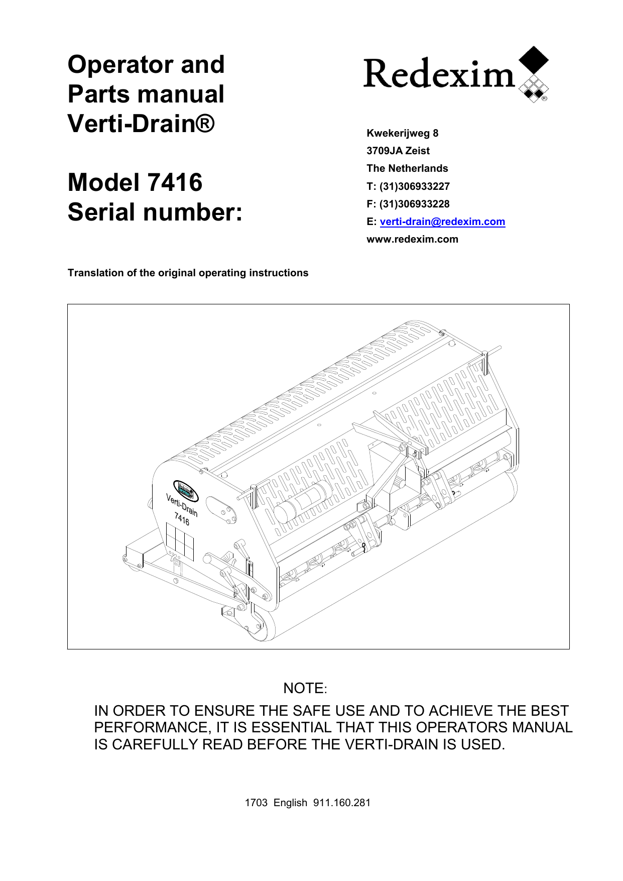 Operator And Parts Manual Verti Drain Model 7416 Serial Number Manualzz