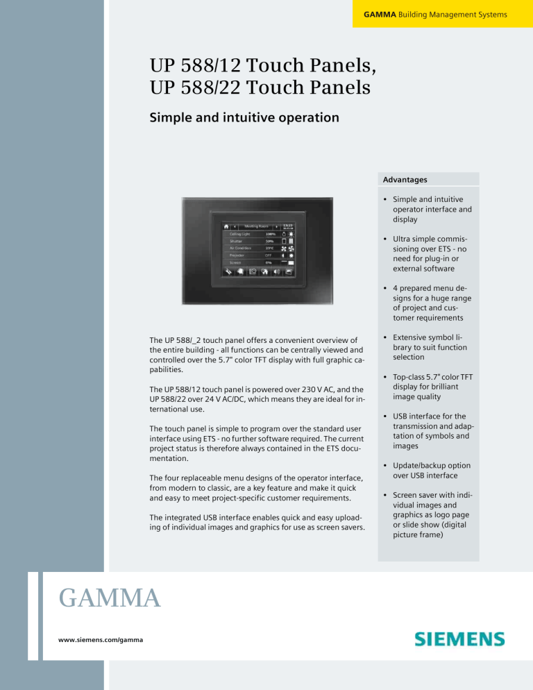 UP 588/12 Touch Panels, UP 588/22 Touch Panels UP 588/12 Touch Panels, UP 588/22 Touch Panels