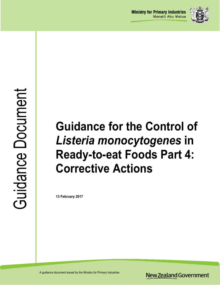 Guidance for the Control of Listeria monocytogenes in Ready Guidance for the Control of Listeria monocytogenes in Ready