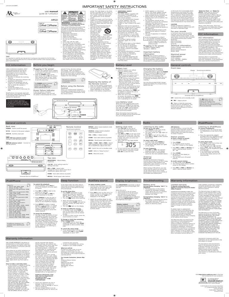 IMPORTANT SAFETY INSTRUCTIONS IMPORTANT SAFETY INSTRUCTIONS