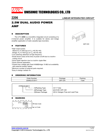 UNISONIC TECHNOLOGIES CO., LTD 2206 UNISONIC TECHNOLOGIES CO., LTD 2206