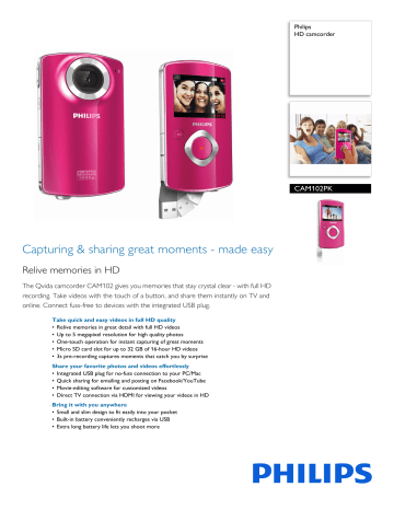 CAM102PK/37 Philips HD camcorder CAM102PK/37 Philips HD camcorder