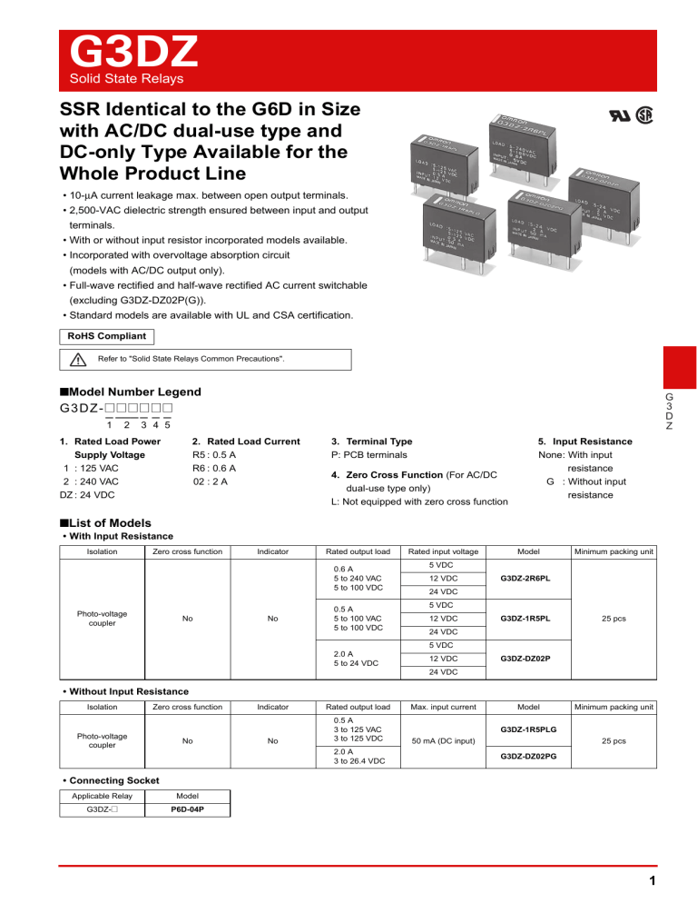 G3DZ-2R6PL DC12 Datasheet G3DZ-2R6PL DC12 Datasheet