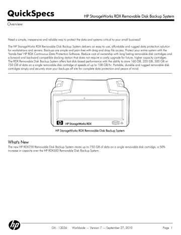 HP StorageWorks RDX Removable Disk Backup System HP StorageWorks RDX Removable Disk Backup System
