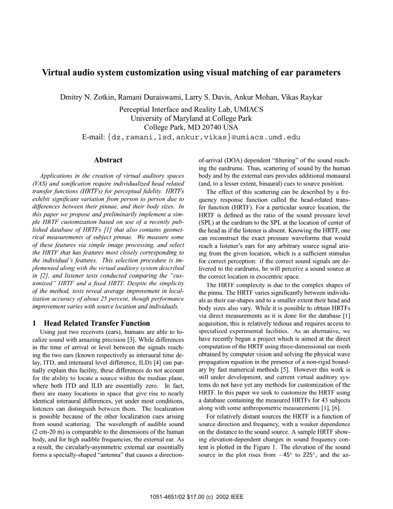 Virtual Audio System Customization Using Visual Matching of Ear Virtual Audio System Customization Using Visual Matching of Ear