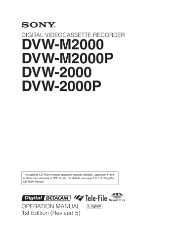 DVW-M2000 DVW-M2000P DVW-2000 DVW-2000P DVW-M2000 DVW-M2000P DVW-2000 DVW-2000P