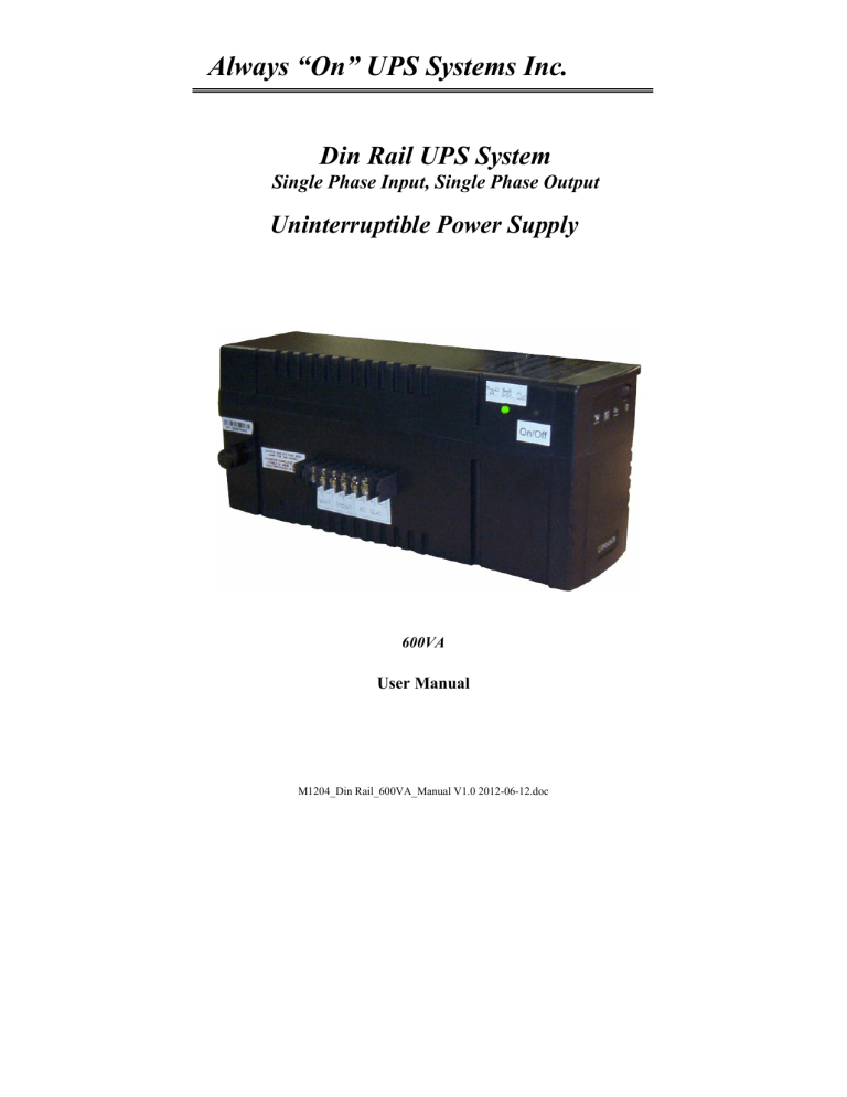 Always “On” UPS Systems Inc. Always “On” UPS Systems Inc.