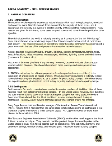 Natural Disasters - The American Civil Defense Association Natural Disasters - The American Civil Defense Association