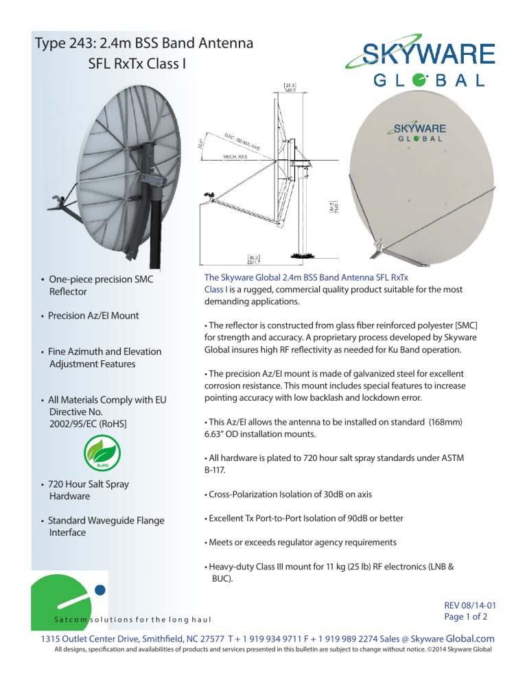 Type 243: 2.4m BSS Band Antenna SFL RxTx Type 243: 2.4m BSS Band Antenna SFL RxTx