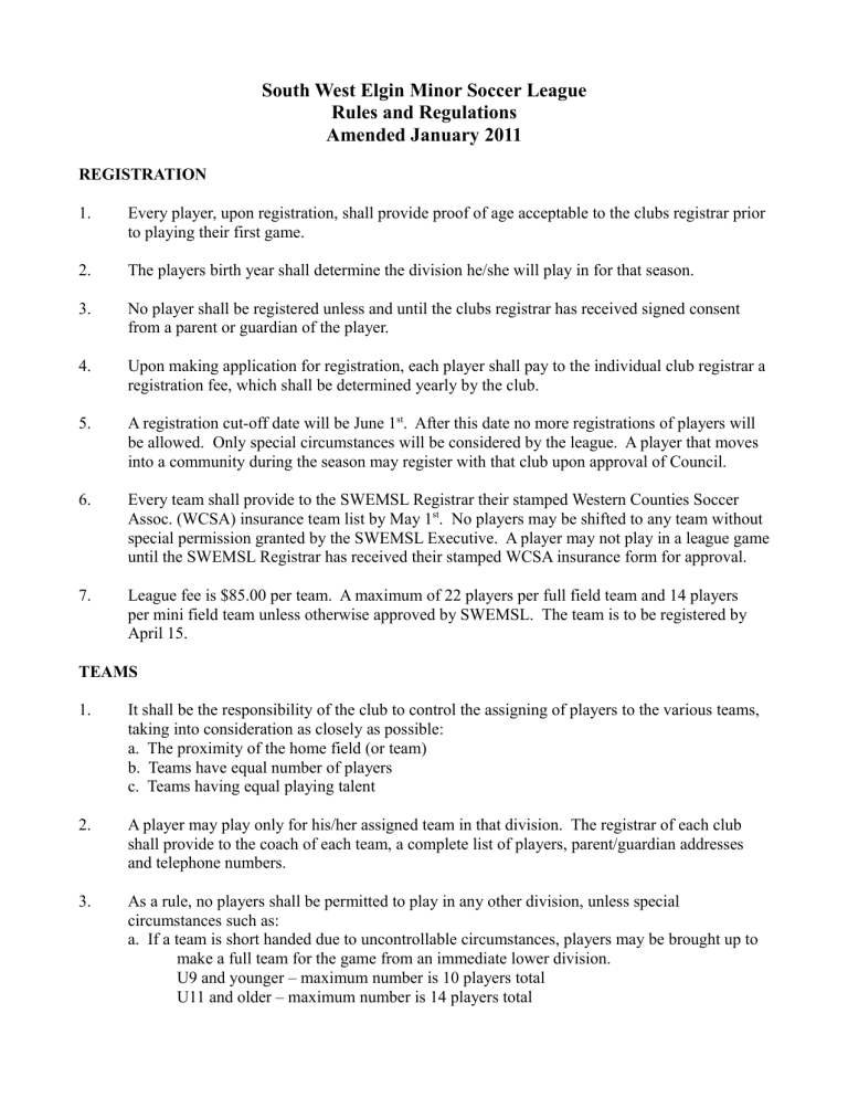 South West Elgin Minor Soccer League Rules South West Elgin Minor Soccer League Rules