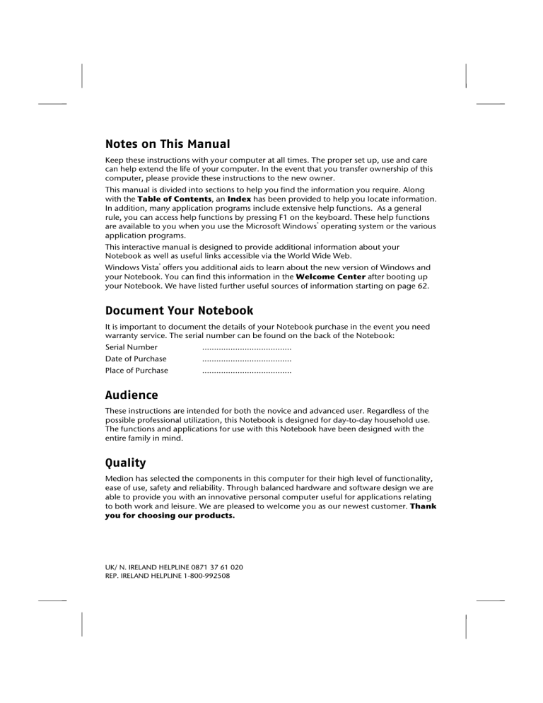 Medion P 6620 Notebook User manual Medion P 6620 Notebook User manual