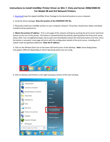 Instructions to install IntelliBar Printer Driver on Win 7, Vista and Instructions to install IntelliBar Printer Driver on Win 7, Vista and