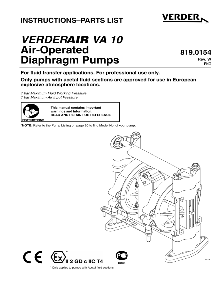 (Verder 819.0154 Rev. W) Verderair VA 10 Air (Verder 819.0154 Rev. W) Verderair VA 10 Air