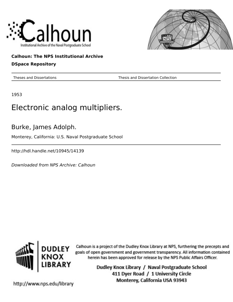 Electronic analog multipliers.: NA - Calhoun: The NPS Electronic analog multipliers.: NA - Calhoun: The NPS