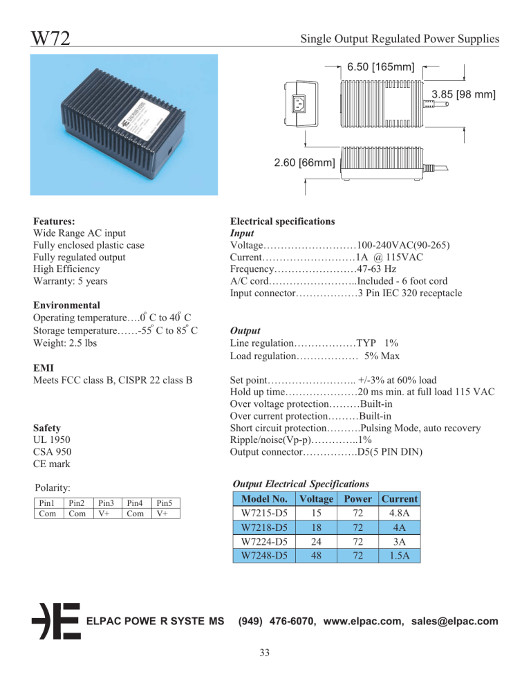 Single Output Regulated Power Supplies Single Output Regulated Power Supplies