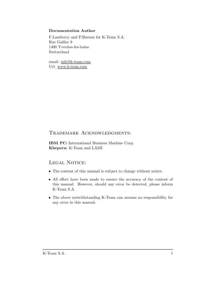 Trademark Acknowledgments: Legal Notice - K Trademark Acknowledgments: Legal Notice - K
