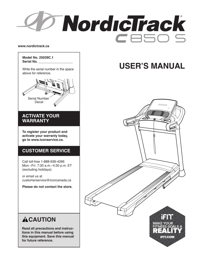 user`s manual - NordicTrack Support user`s manual - NordicTrack Support