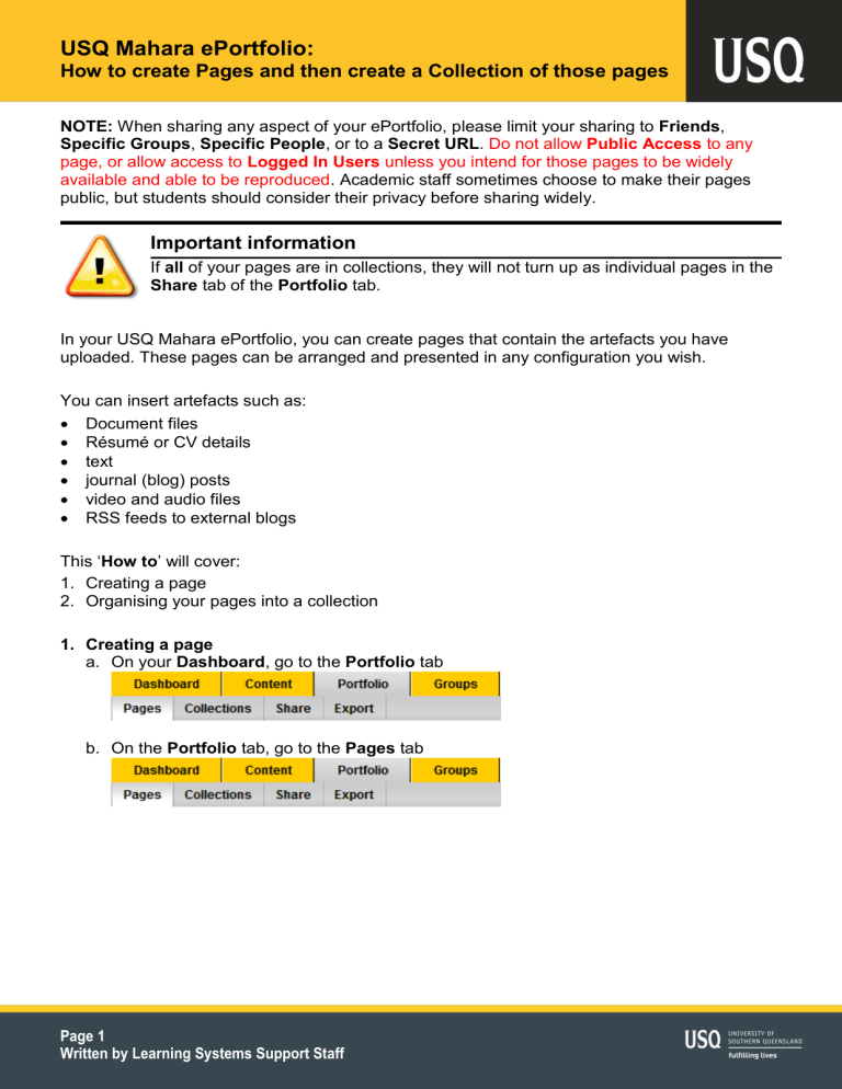 USQ Mahara ePortfolio: USQ Mahara ePortfolio: