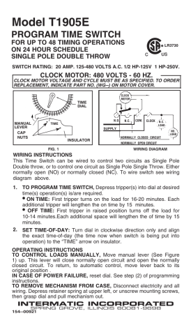 Intermatic T1905E T1900 Series 20 Amp 24-Hour Mechanical Time Switch Instructions | Manualzz