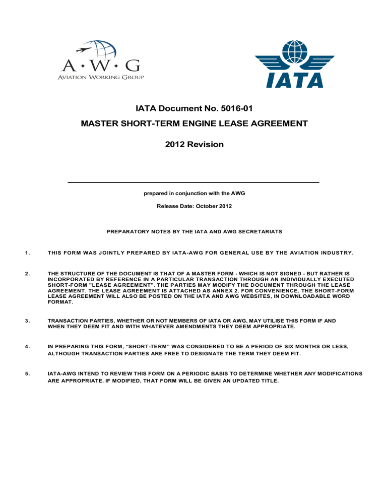 IATA Document No. 5016-01 MASTER SHORT IATA Document No. 5016-01 MASTER SHORT
