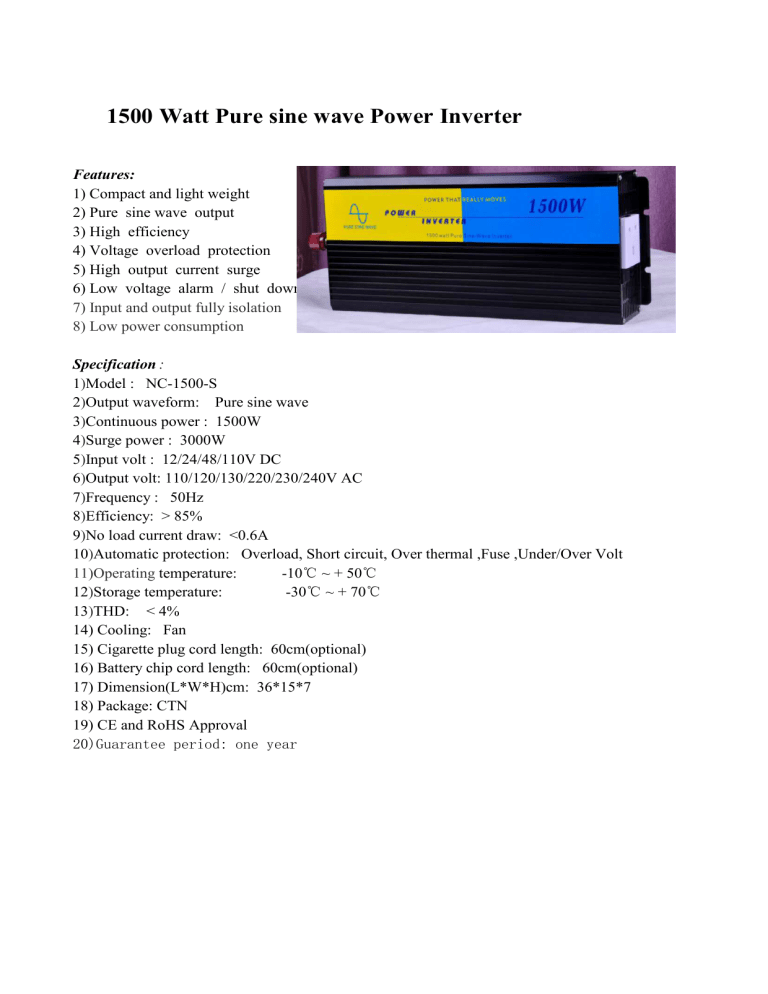 1500 Watt Pure sine wave Power Inverter 1500 Watt Pure sine wave Power Inverter