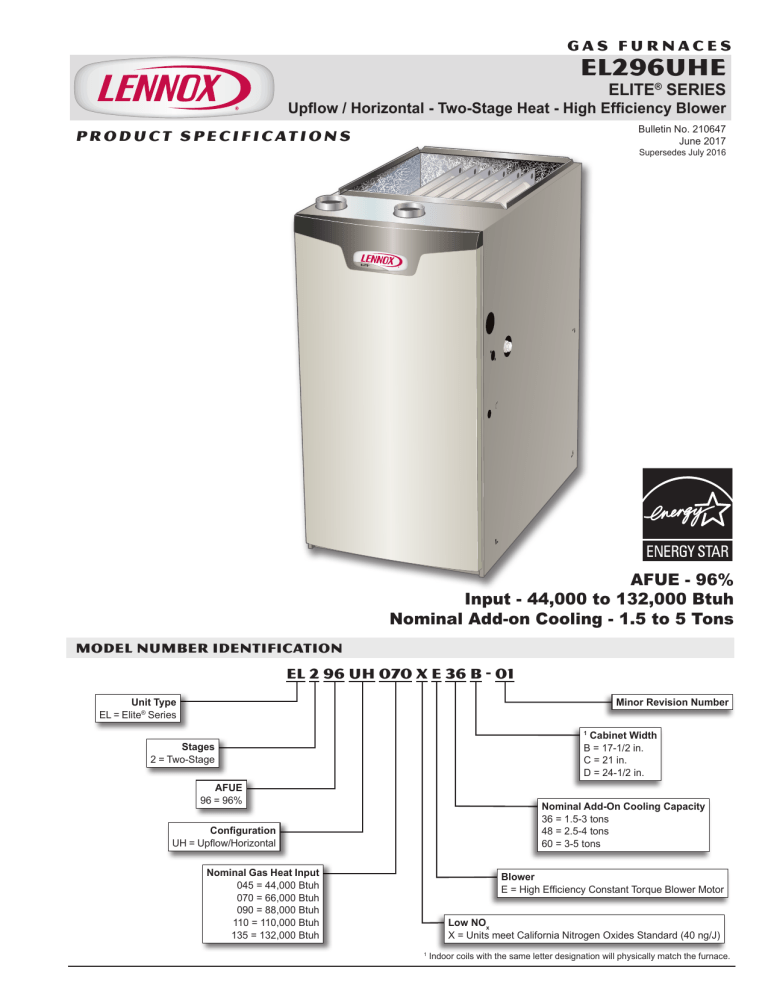 EL296UHE Upflow/Horizontal - Two-Stage Heat EL296UHE Upflow/Horizontal - Two-Stage Heat