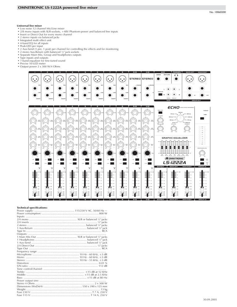 OMNITRONIC LS-1222A powered live mixer OMNITRONIC LS-1222A powered live mixer