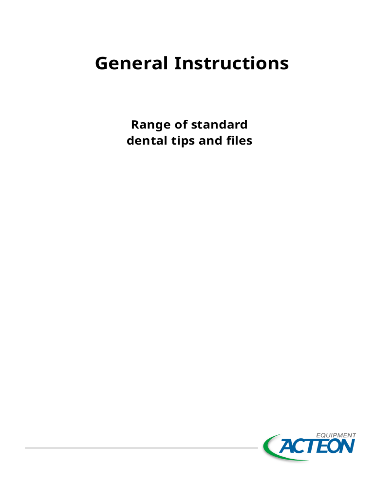 General instructions relating to the complete range of conventional General instructions relating to the complete range of conventional