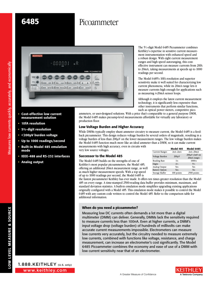 Model 6485 Picoammeter Model 6485 Picoammeter