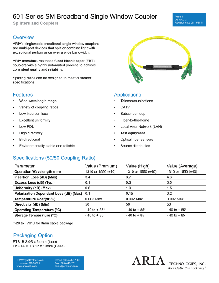 601 Series SM Broadband Single Window Coupler 601 Series SM Broadband Single Window Coupler