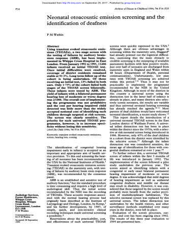 Neonatal otoacoustic emission screening and the Neonatal otoacoustic emission screening and the