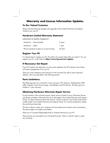 HP Pavilion Elite HPE-188tw Desktop PC User manual HP Pavilion Elite HPE-188tw Desktop PC User manual