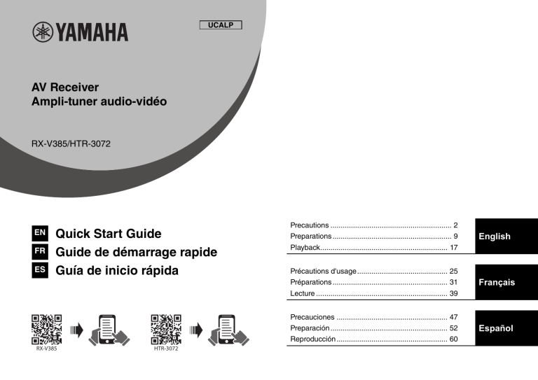 Yamaha HTR-3072, RX-V385 Quick start guide Yamaha HTR-3072, RX-V385 Quick start guide