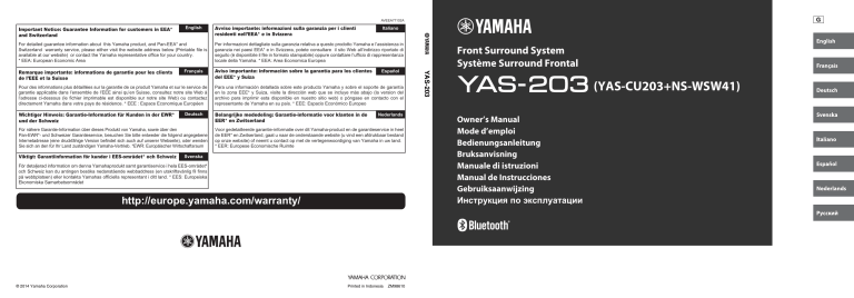 Yamaha YAS-203 Owner's manual Yamaha YAS-203 Owner's manual