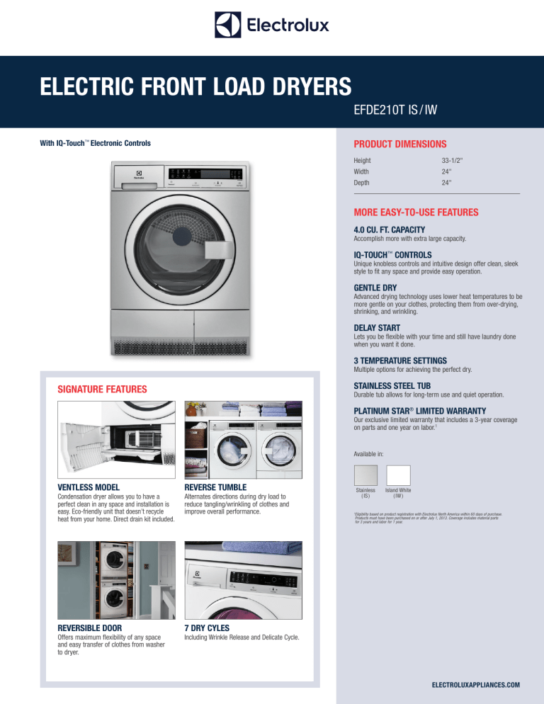 Electrolux EFDE210TIW Specification Electrolux EFDE210TIW Specification